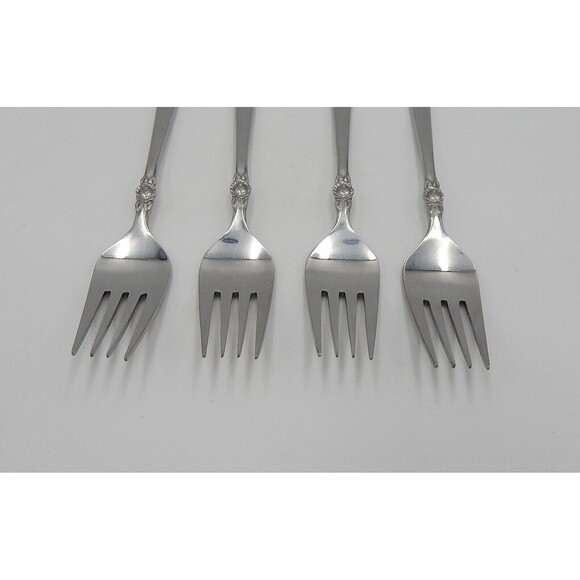 Stainless Steel Japan Dessert Salad Forks Rose Accented Motif Handle Flatware 4P - Picture 7 of 9